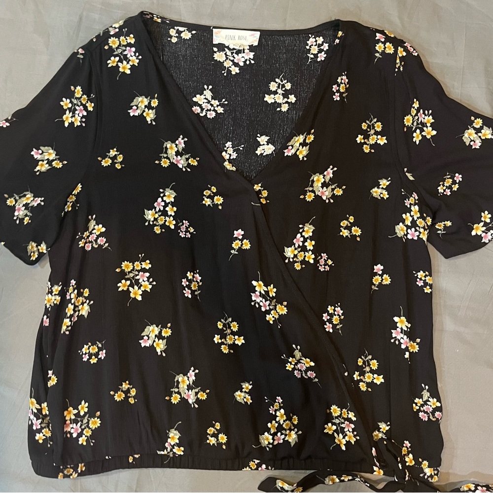 #54 PINK ROSE Floral Wrap Blouse Size XL